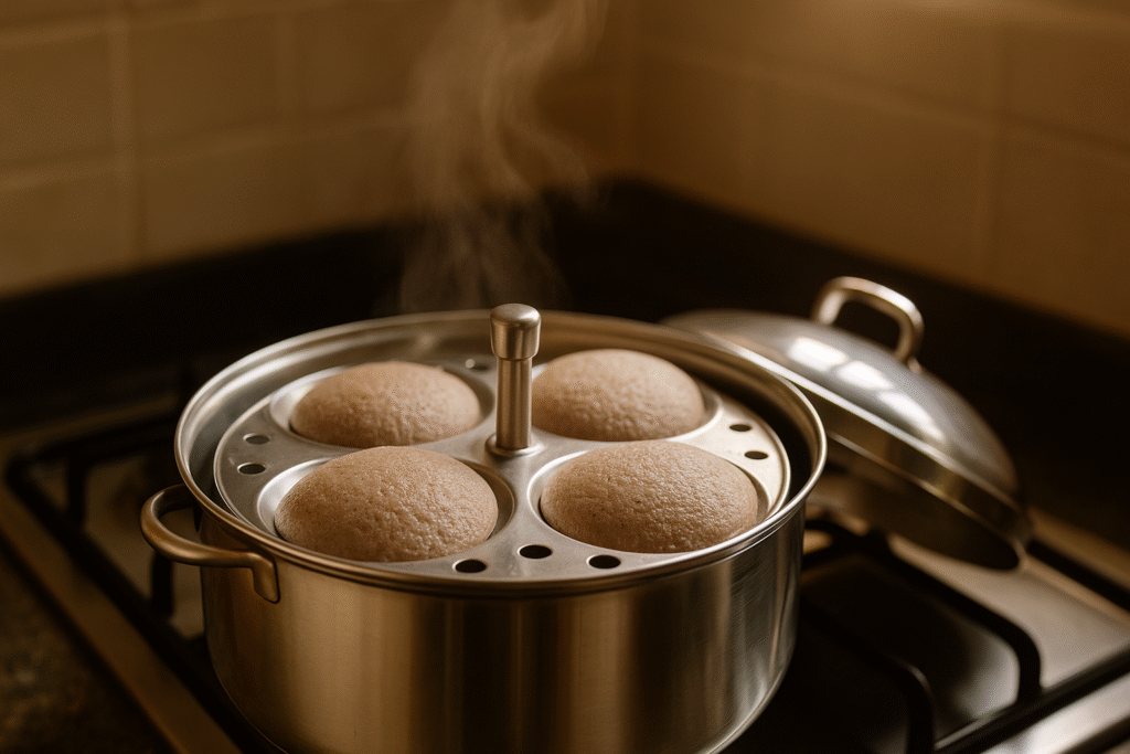 Steaming Ragi Idli